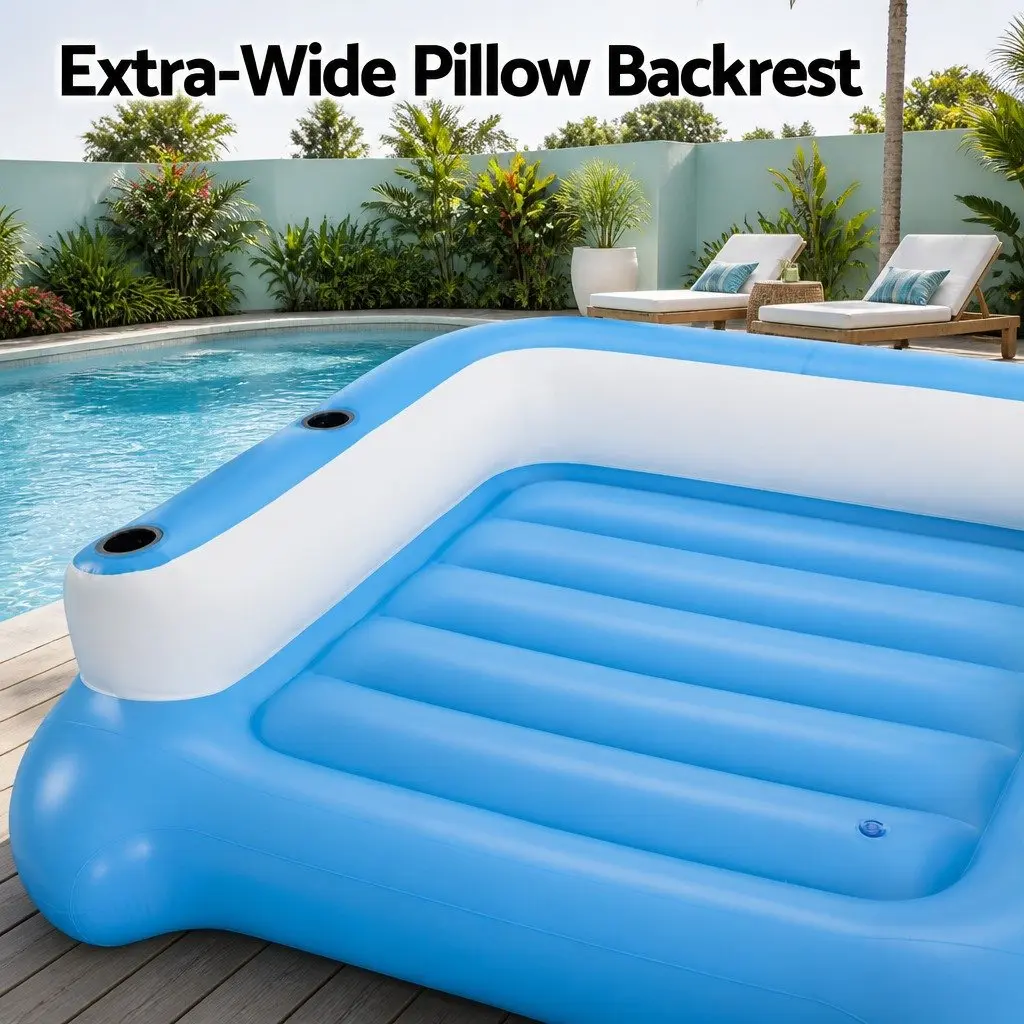 Inflatable Floating Island Pool Lounger Multicolour 305cm 4-Person Sunshade Bed Water Toy