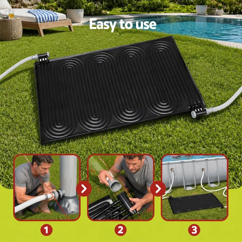 Solar Pool Heater Pad Black 110x171cm Natural Heating System Increases Water Temperature by 3-5°C using Solar Energy