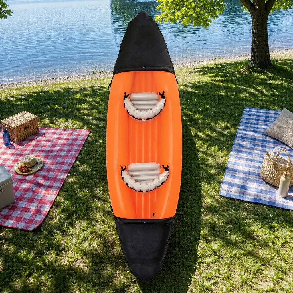 Inflatable Kayak 2 Person Canoe Orange Two Seater Oars Aluminium Paddles