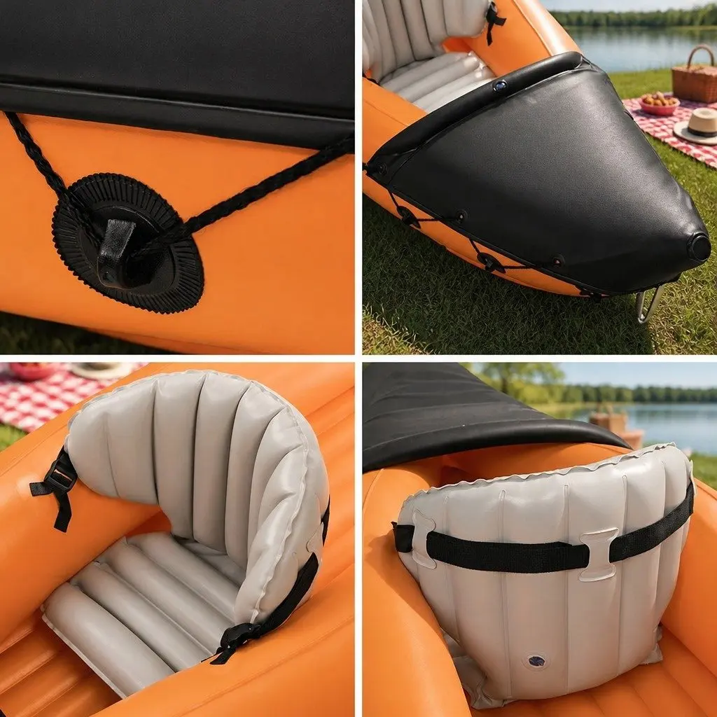 Inflatable Kayak 2 Person Canoe Orange Two Seater Oars Aluminium Paddles