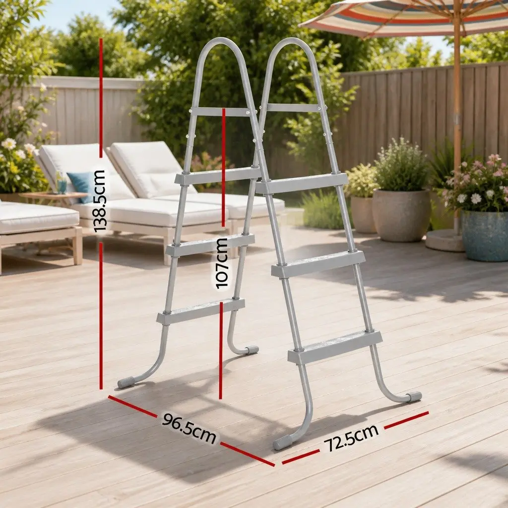 Above Ground Pool Ladder Grey 107cm Removable Heavy Duty Plastic Non Slip Steps
