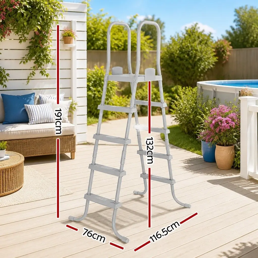 Above Ground Pool Ladder Grey 195cm Removable Steps Rust-Resistant Metal Frame
