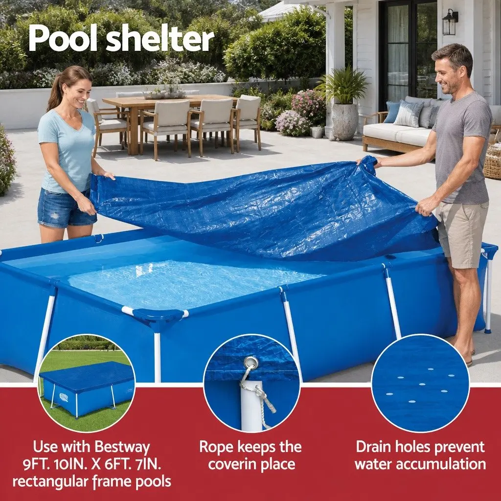 Pool Cover Multicolour 3.04m x 2.05m Protective PE with Drainage Holes and Rope Ties for Above Ground Swimming Pools