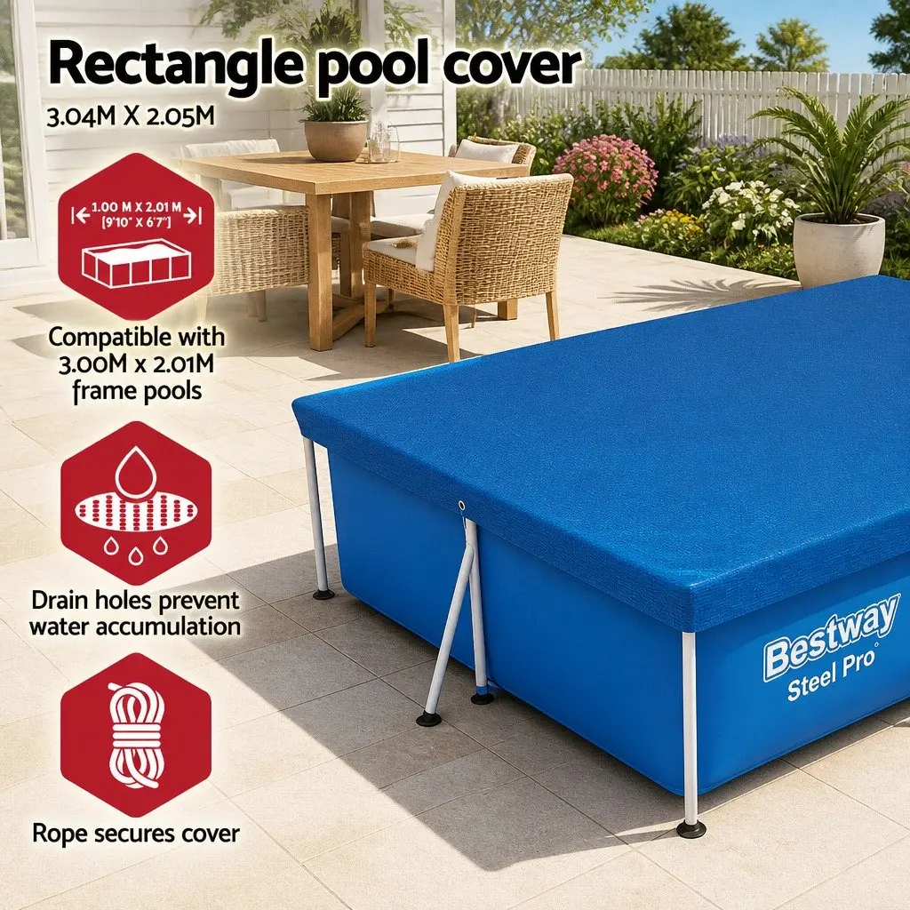 Pool Cover Multicolour 3.04m x 2.05m Protective PE with Drainage Holes and Rope Ties for Above Ground Swimming Pools