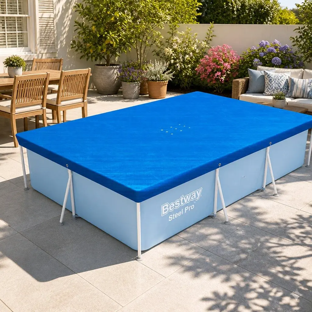 Pool Cover Multicolour 3.04m x 2.05m Protective PE with Drainage Holes and Rope Ties for Above Ground Swimming Pools