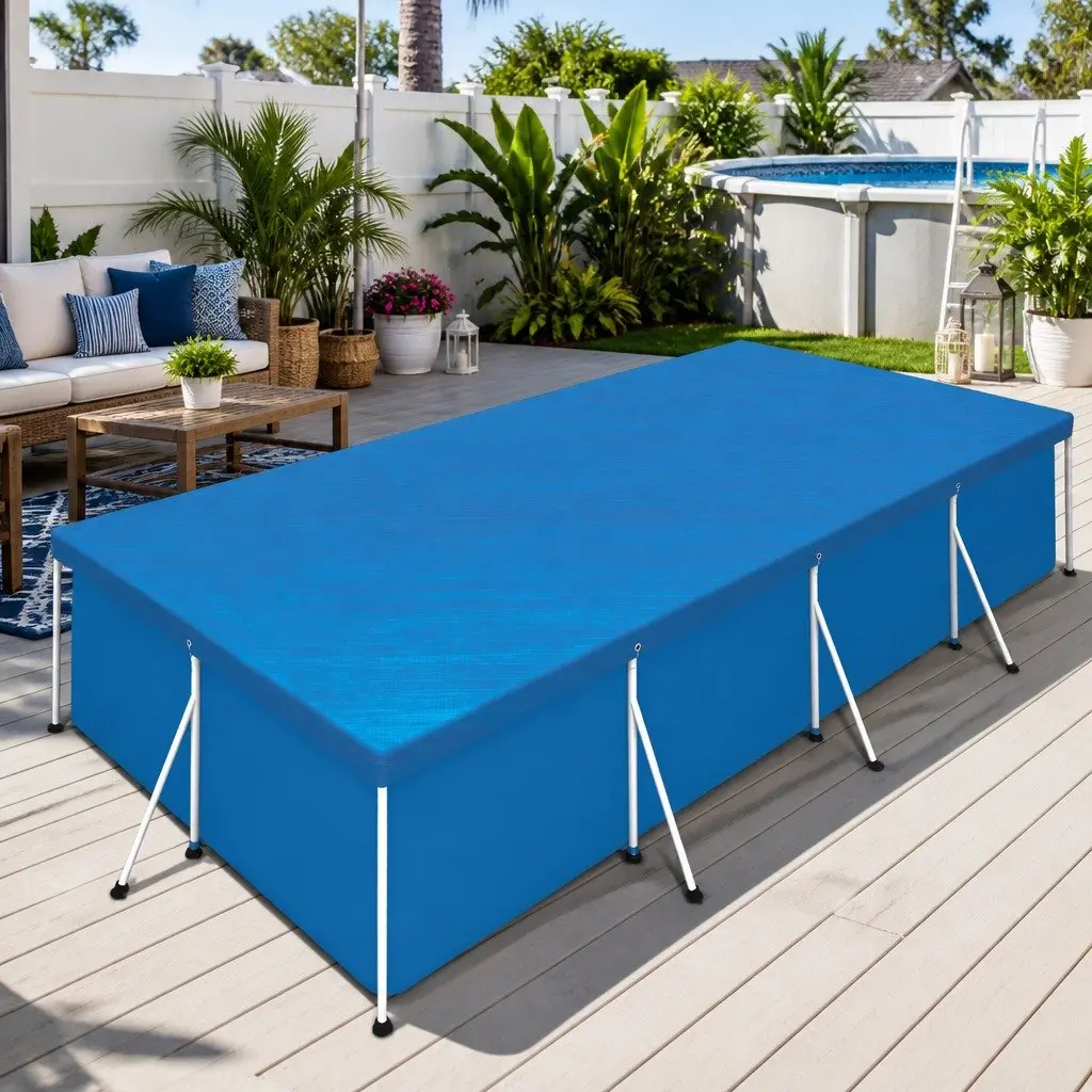 Pool Cover Blue 4M x 2.11M Durable PE Blanket with Drainage Holes and Rope Ties