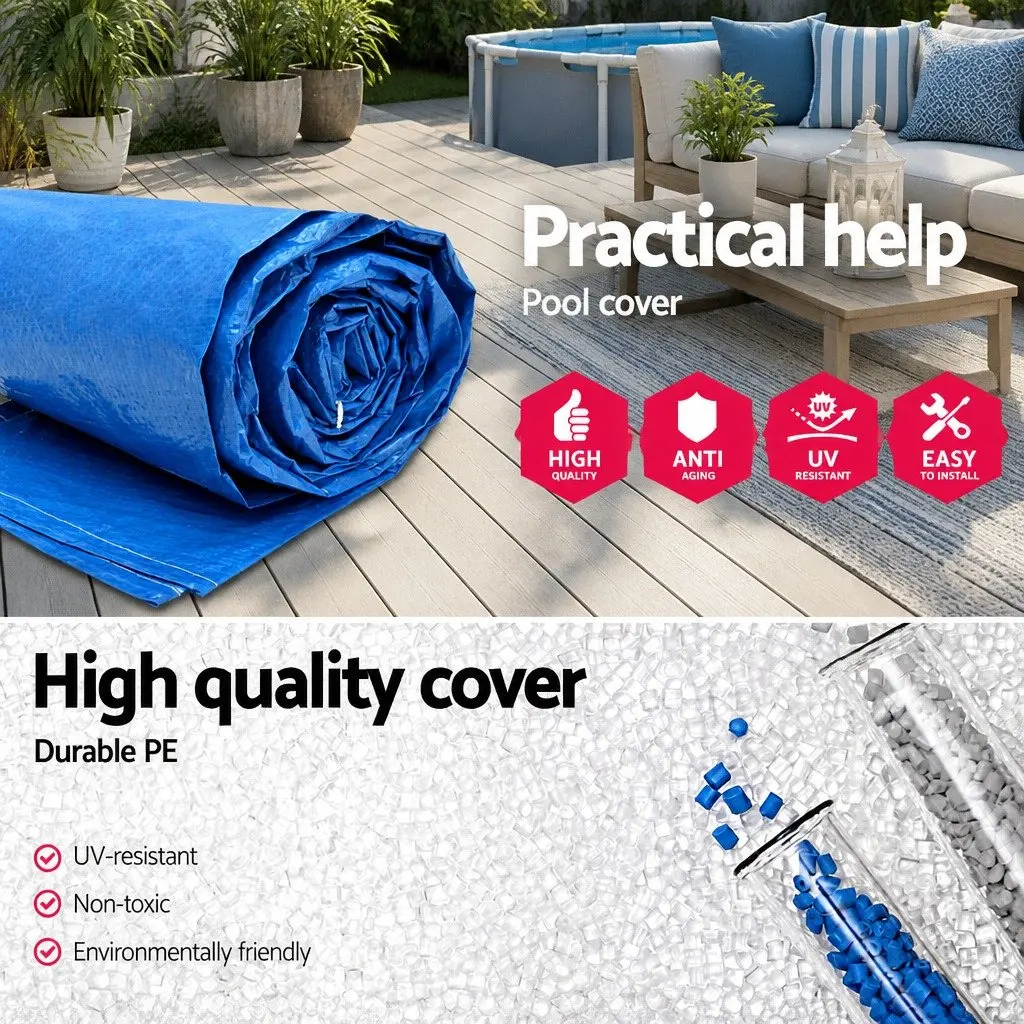 Pool Cover Blue 4M x 2.11M Durable PE Blanket with Drainage Holes and Rope Ties