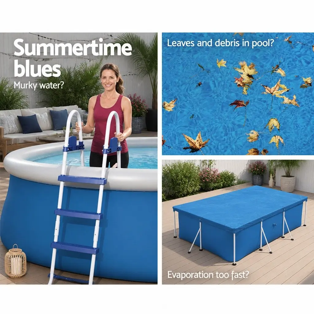 Pool Cover Blue 4M x 2.11M Durable PE Blanket with Drainage Holes and Rope Ties