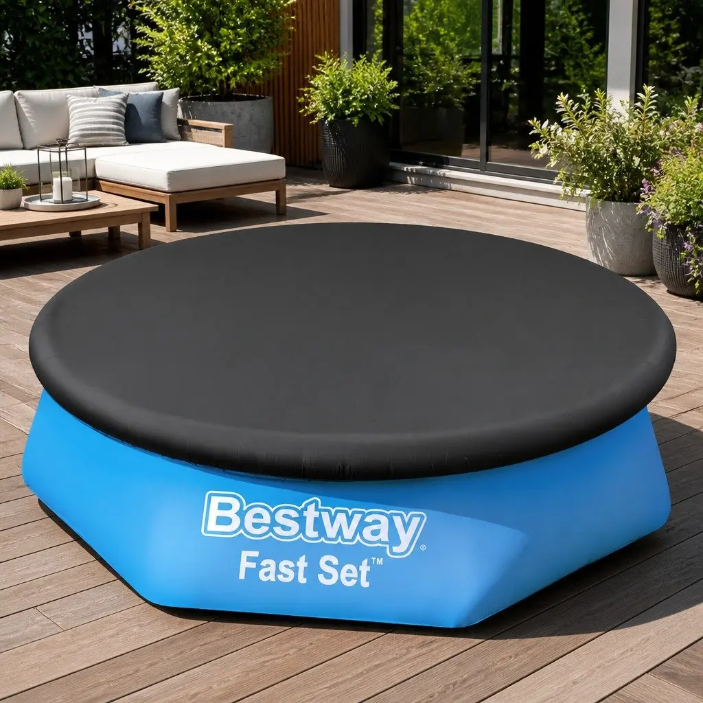 Pool Cover Round 2.44m PVC Durable UV-Resistant with Drainage Holes and Rope Ties