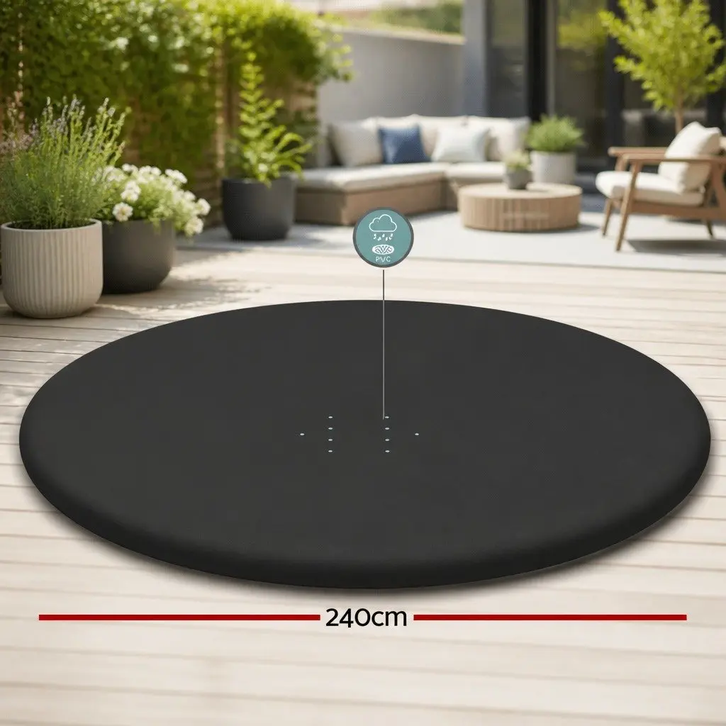 Pool Cover Round 2.44m PVC Durable UV-Resistant with Drainage Holes and Rope Ties