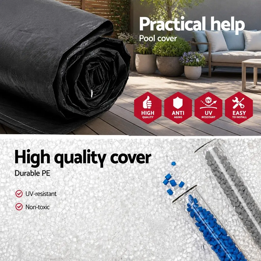 Pool Cover Round 2.44m PVC Durable UV-Resistant with Drainage Holes and Rope Ties
