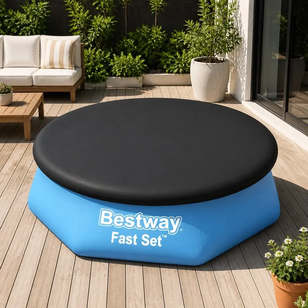 Pool Cover Round 2.44m PVC Durable UV-Resistant with Drainage Holes and Rope Ties