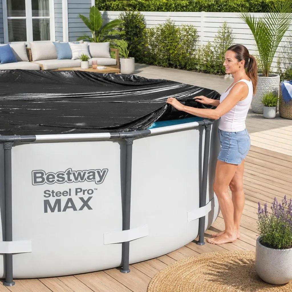 Pool Cover Multicolour 3.05m PVC Round Above Ground with Drain Holes