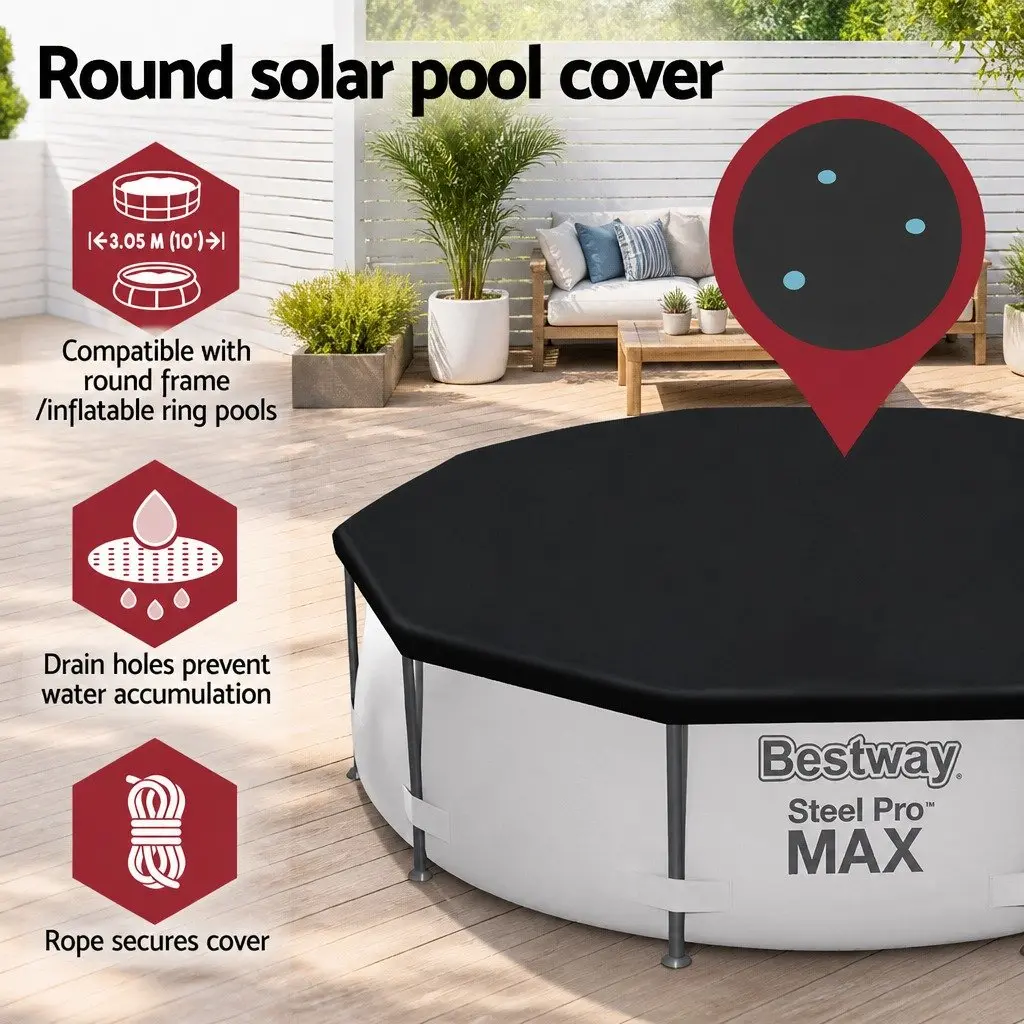 Pool Cover Multicolour 3.05m PVC Round Above Ground with Drain Holes