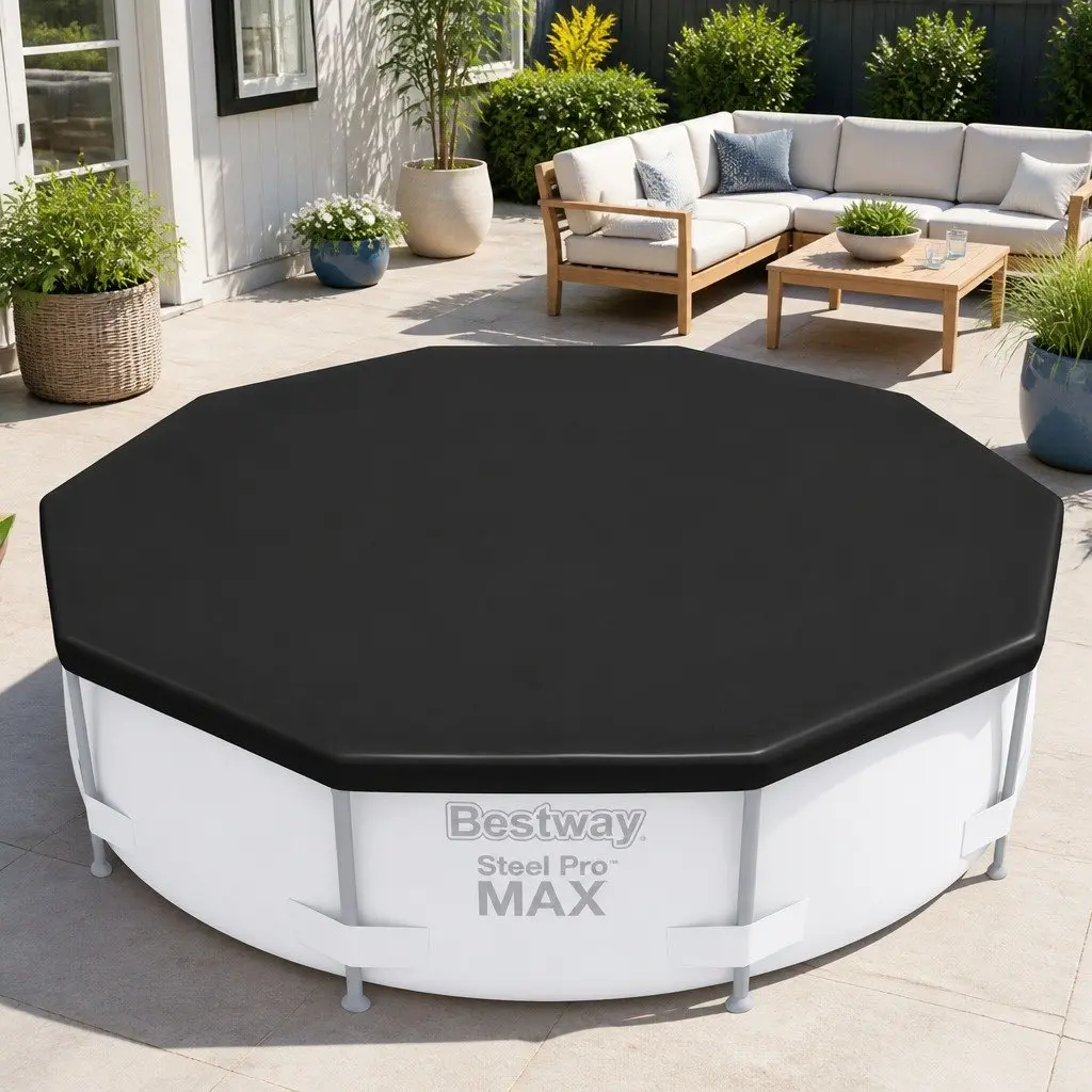 Pool Cover Multicolour 3.05m PVC Round Above Ground with Drain Holes