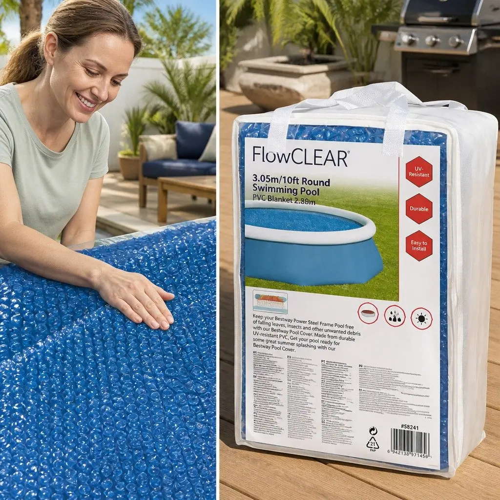 Round Pool Cover Blue 3.05m Solar Heat Retention UV-Resistant
