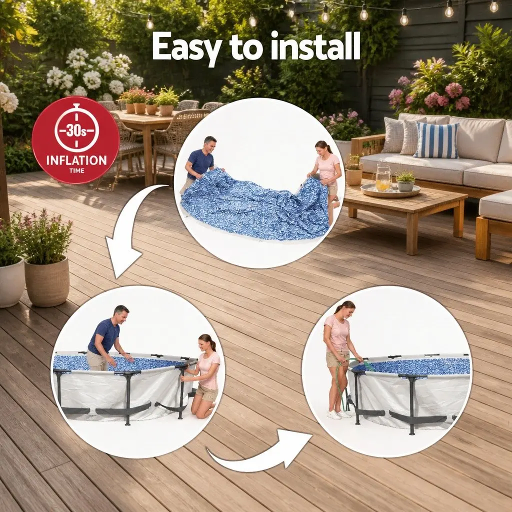 Above Ground Swimming Pool Grey 366cm Round Steel Frame with Filter Pump