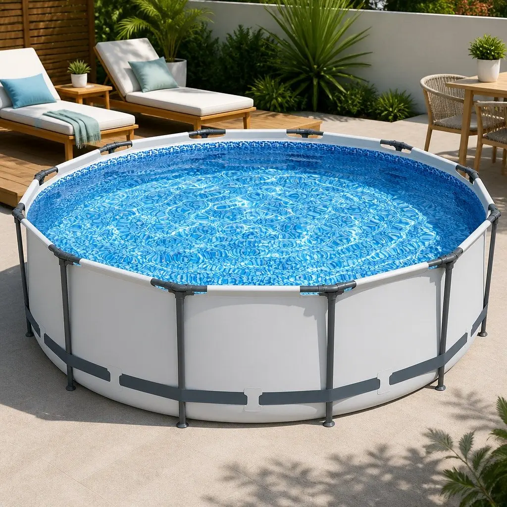 Steel Frame Round Above Ground Swimming Pool Blue 366cm Filter Pump Included