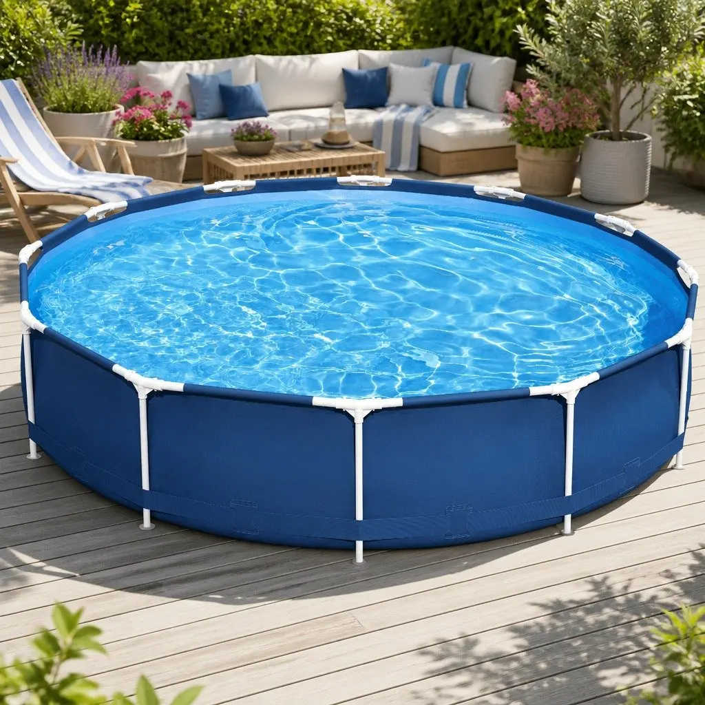 Steel Frame Above Ground Swimming Pool Blue 366cm Round with Filter Pump System