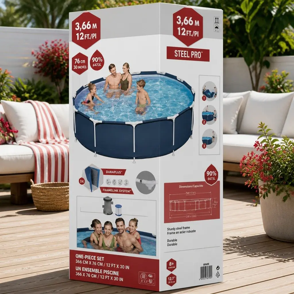 Steel Frame Above Ground Swimming Pool Blue 366cm Round with Filter Pump System