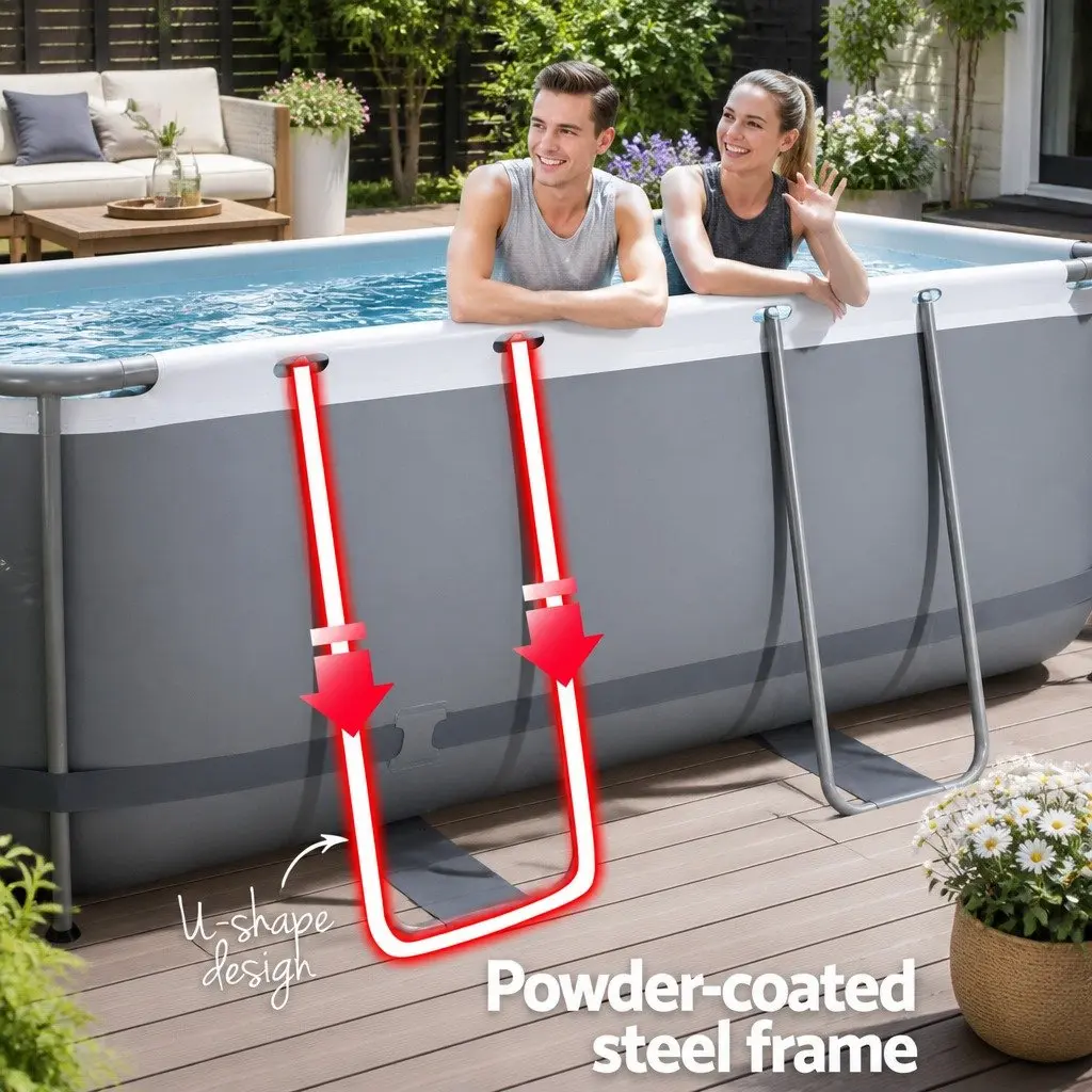 Above Ground Swimming Pool Grey 427x250x100cm Steel Frame Filter Pump Ladder