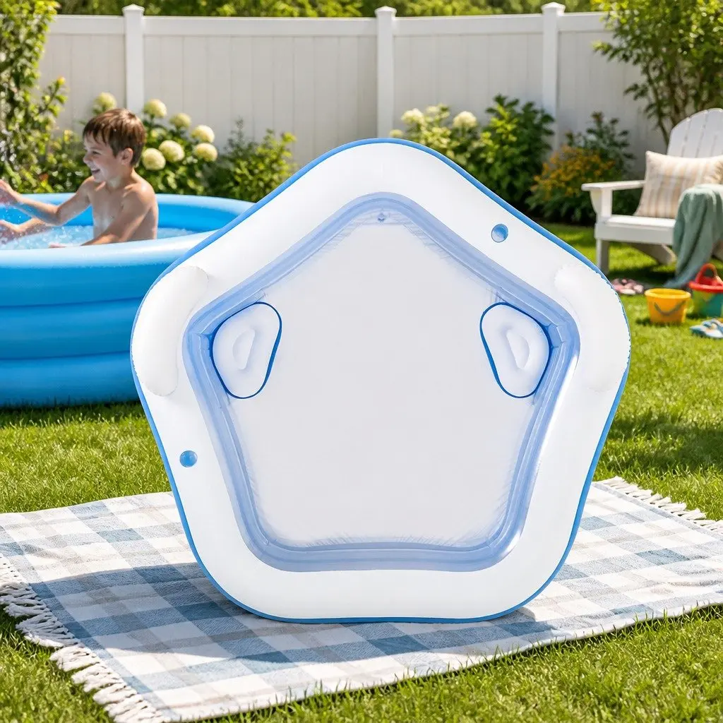 Kids Inflatable Above Ground Pool Multicolour 2.13m x 2.06m Extra Wide Sidewalls with Cup Holders Seat Cushions and Headrests