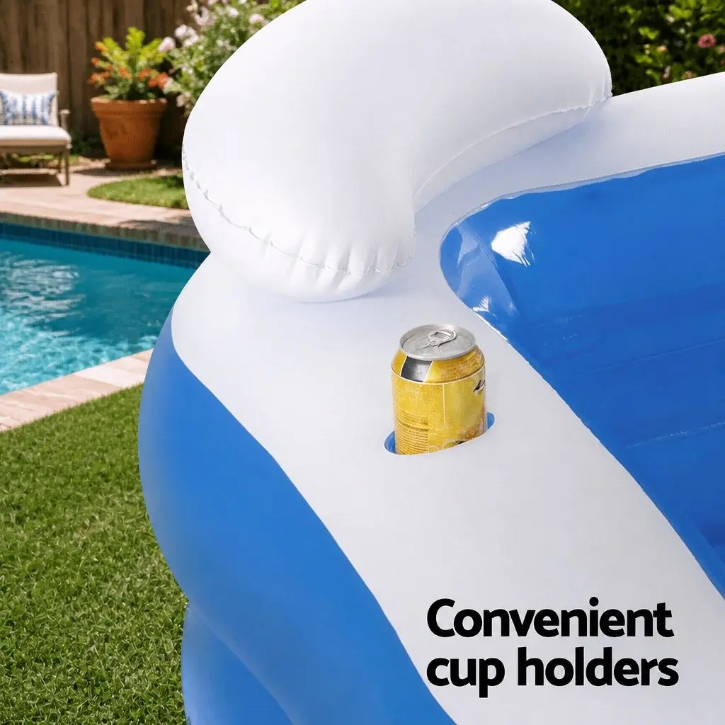 Kids Inflatable Above Ground Pool Multicolour 2.13m x 2.06m Extra Wide Sidewalls with Cup Holders Seat Cushions and Headrests