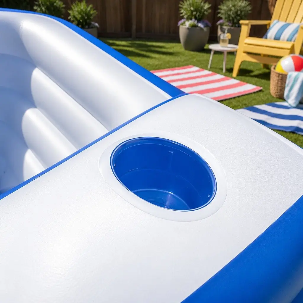 Kids Inflatable Pool Multicolour 2.31m x 2.19m Bench Seat with Cup Holders