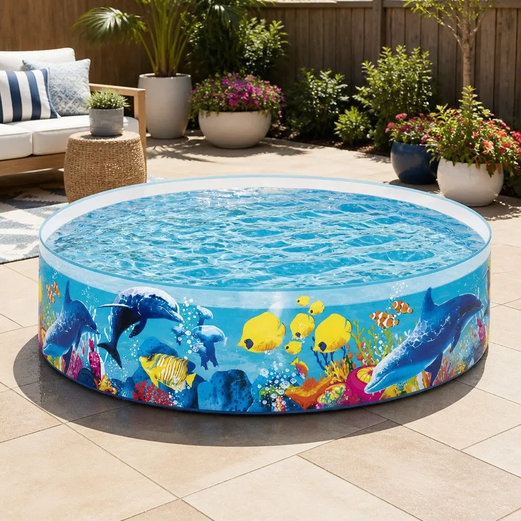 Kids Swimming Pool Colorful Undersea 183cm Rigid Easy Setup No Inflation