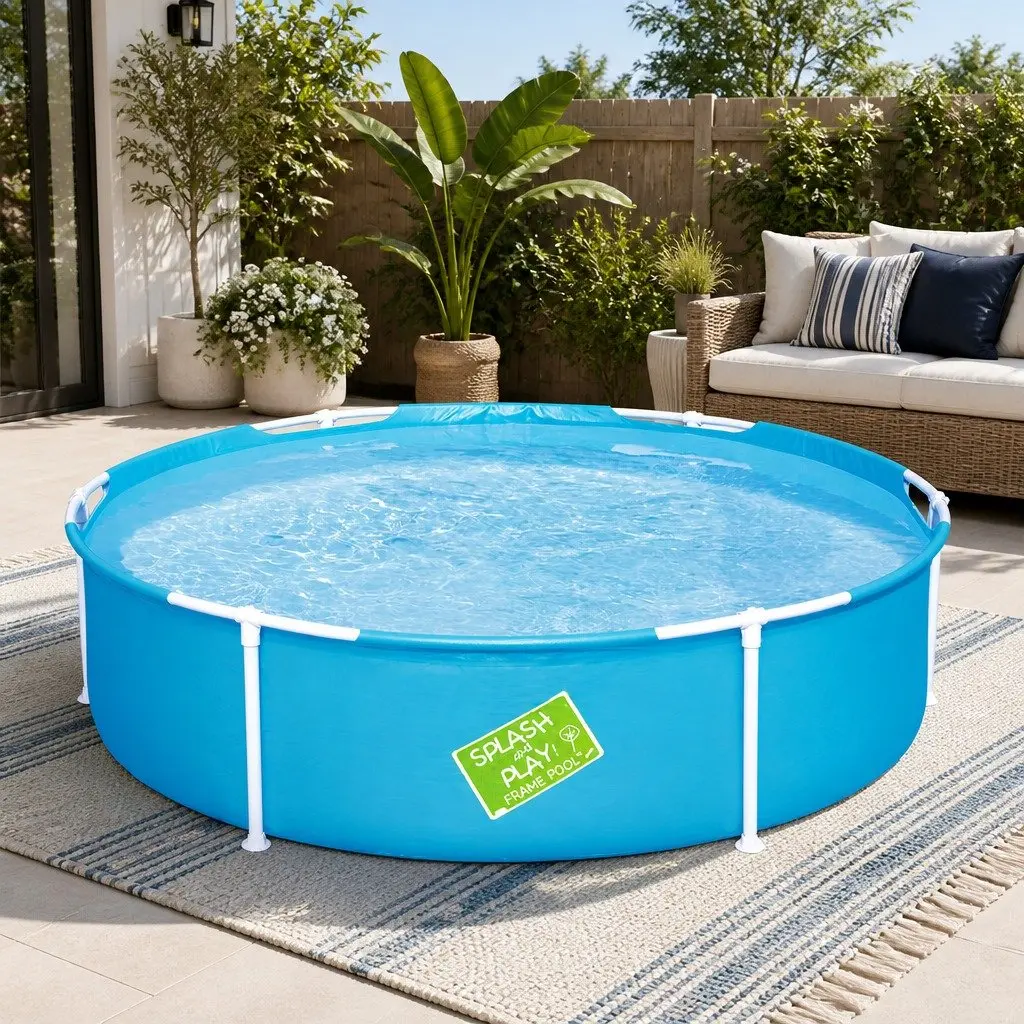 Kids Swimming Pool Blue 152cm Above Ground Steel Frame Heavy-Duty PVC and Polyester 3-Ply Side Walls