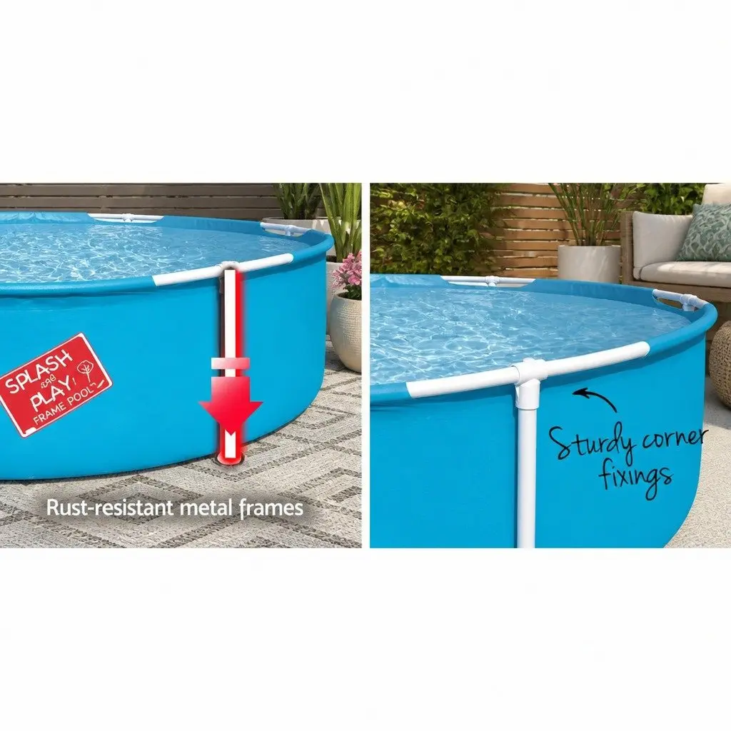 Kids Swimming Pool Blue 152cm Above Ground Steel Frame Heavy-Duty PVC and Polyester 3-Ply Side Walls