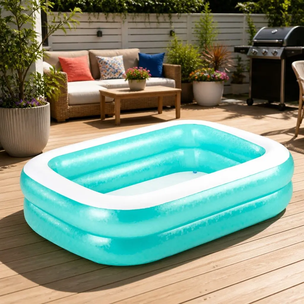 Inflatable Kids Swimming Pool 200x146x48cm Rectangular Backyard Family Water