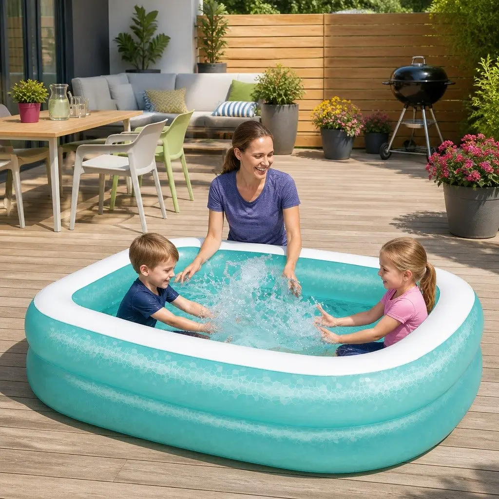 Inflatable Kids Swimming Pool 200x146x48cm Rectangular Backyard Family Water