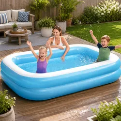 Compact Inflatable Kids Pool: Easy Setup 262x175x51cm