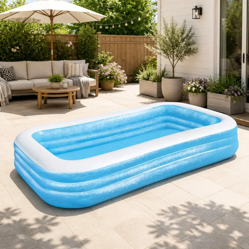 Inflatable Swimming Pool Blue 305x183x56cm Durable Vinyl Construction I-Beam Reinforcement