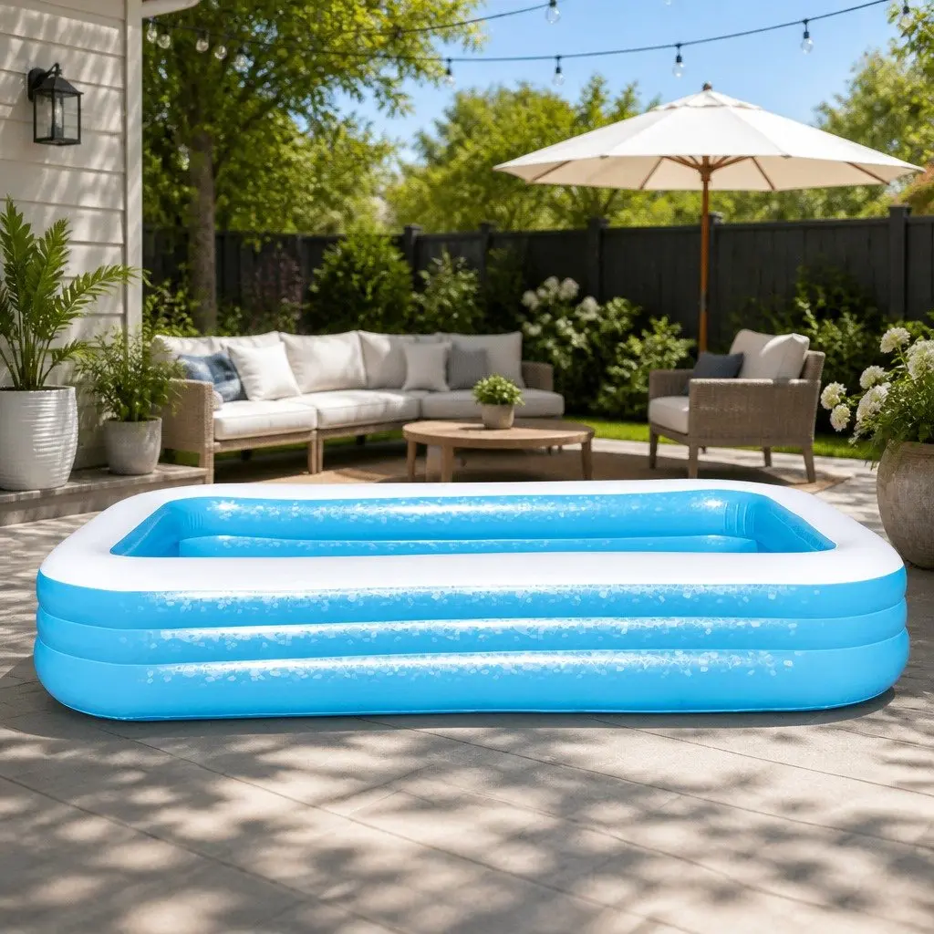 Inflatable Swimming Pool Blue 305x183x56cm Durable Vinyl Construction I-Beam Reinforcement