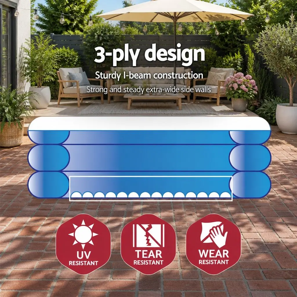 Inflatable Swimming Pool Blue 305x183x56cm Durable Vinyl Construction I-Beam Reinforcement