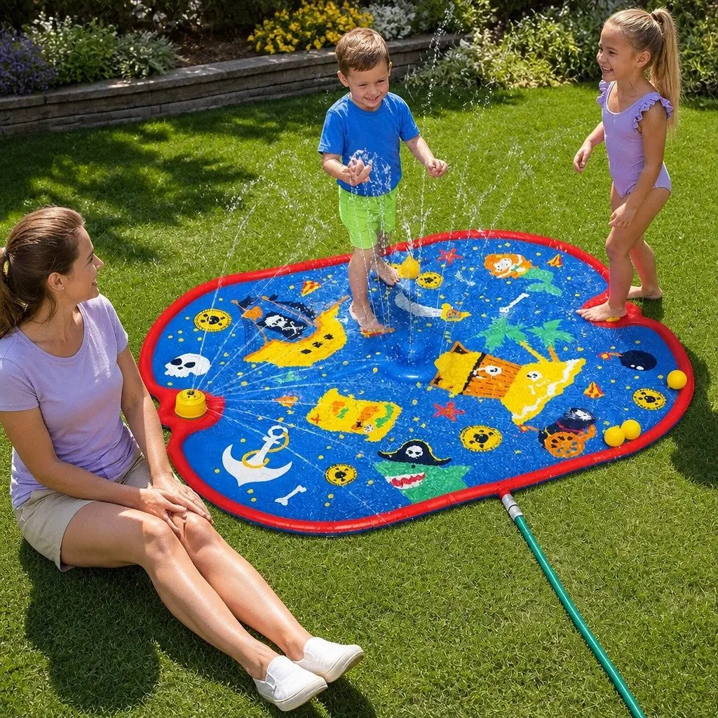 Kids Splash Pad Pool Multicolour 170cm Pirate Theme Water Sprinkler Play Mat