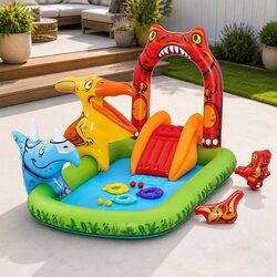 Compact Inflatable Dinosaur Play Pool for Kids 242x140cm