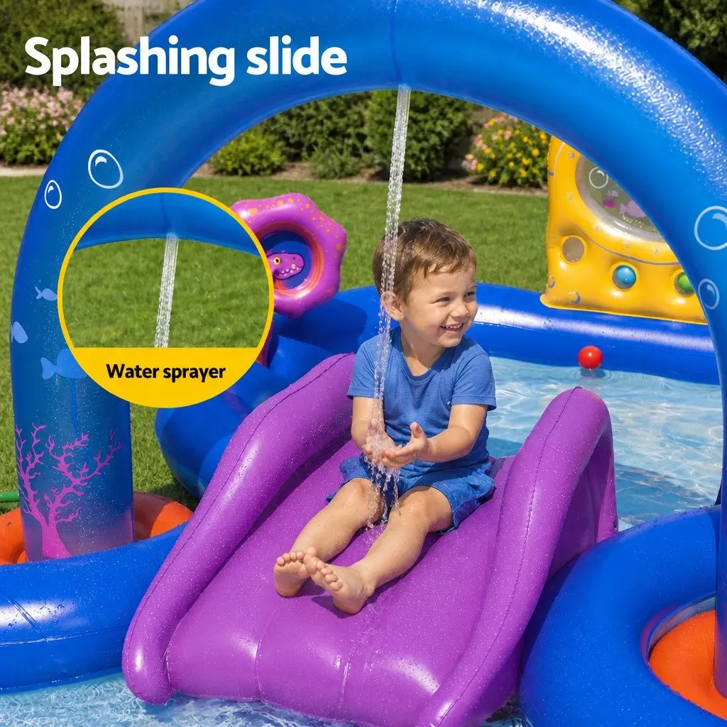 Kids Inflatable Play Pool Multicolour 330cm Deep Sea Theme with Slide Ball Tossing Toys