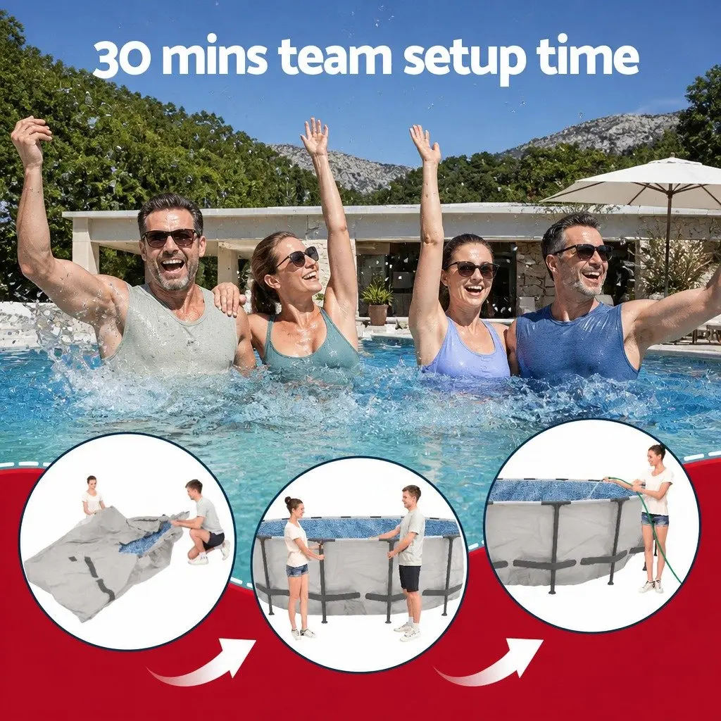 Above Ground Swimming Pool White 366cm Round Steel Frame with Filter Pump Ladder and Cover