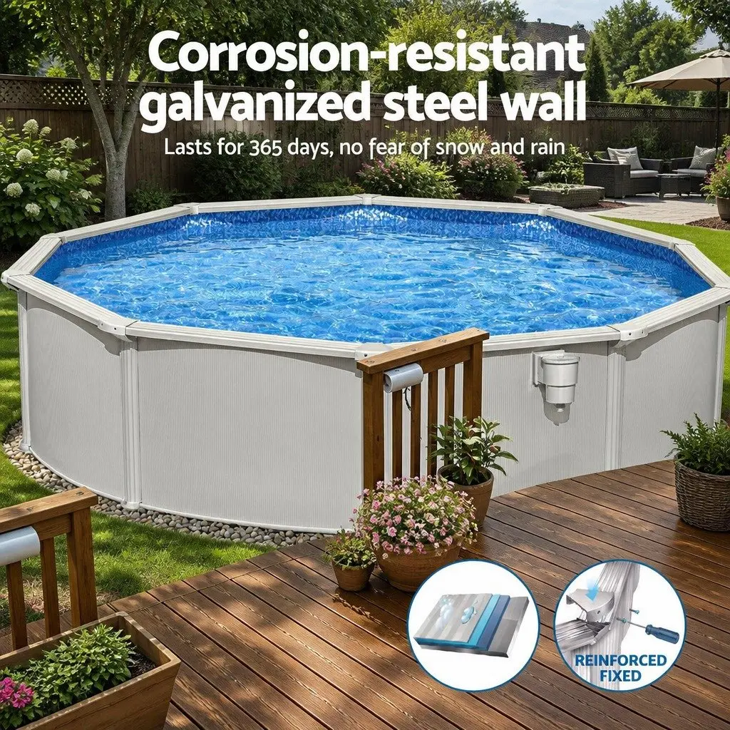 Steel Frame Swimming Pool Grey 457cm Large Above Ground Family Backyard with Sand Filter Pump Safety Ladder Pool Cover Ground Cloth Repair Patch