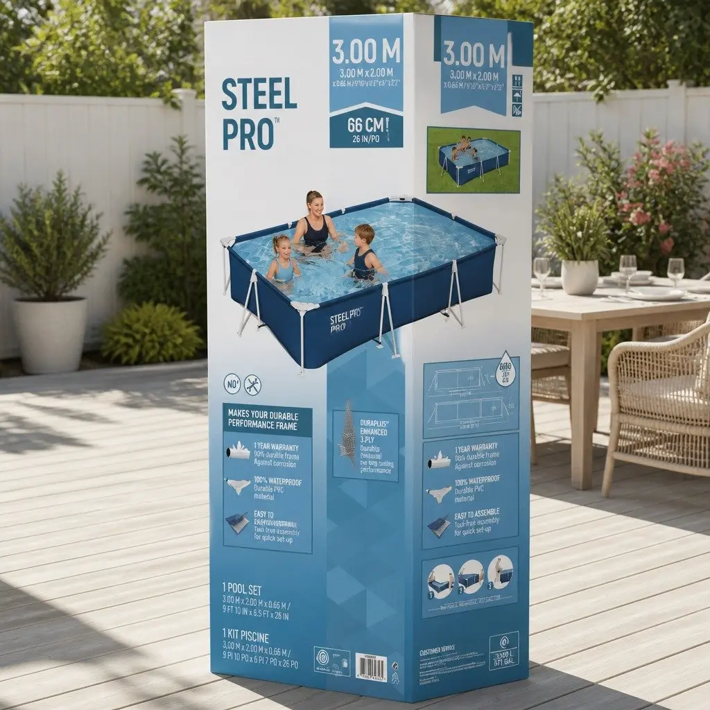 Above Ground Swimming Pool Blue 300x201x66cm Steel Frame Durable UV Resistant