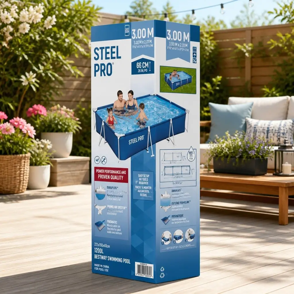Above Ground Swimming Pool Blue 221x150x43cm Steel Frame Durable Structure