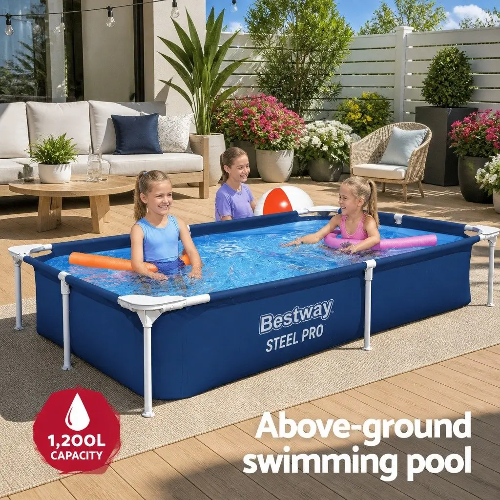 Above Ground Swimming Pool Blue 221x150x43cm Steel Frame Durable Structure