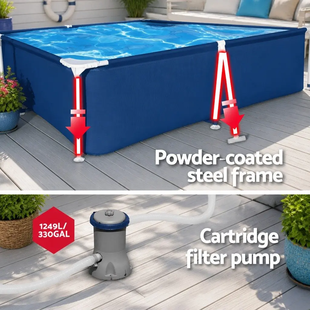 Above Ground Swimming Pool Blue 300x201x66cm Steel Frame with Filter Pump