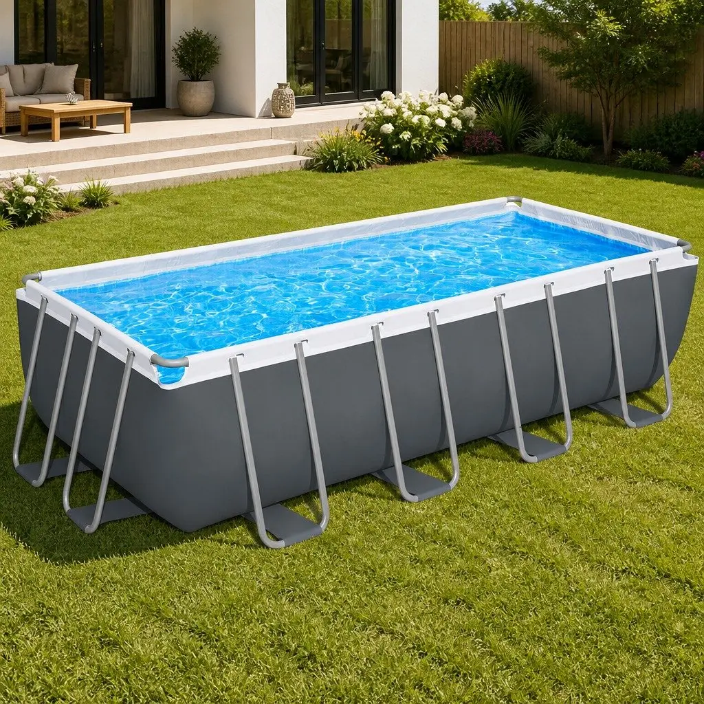 Above Ground Swimming Pool Grey 488x244cm Steel Frame Filter Pump Ladder Cover