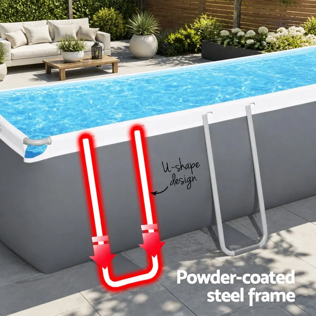 Above Ground Swimming Pool Grey 640x274x132cm Steel Frame with Filter Pump Ladder Cover
