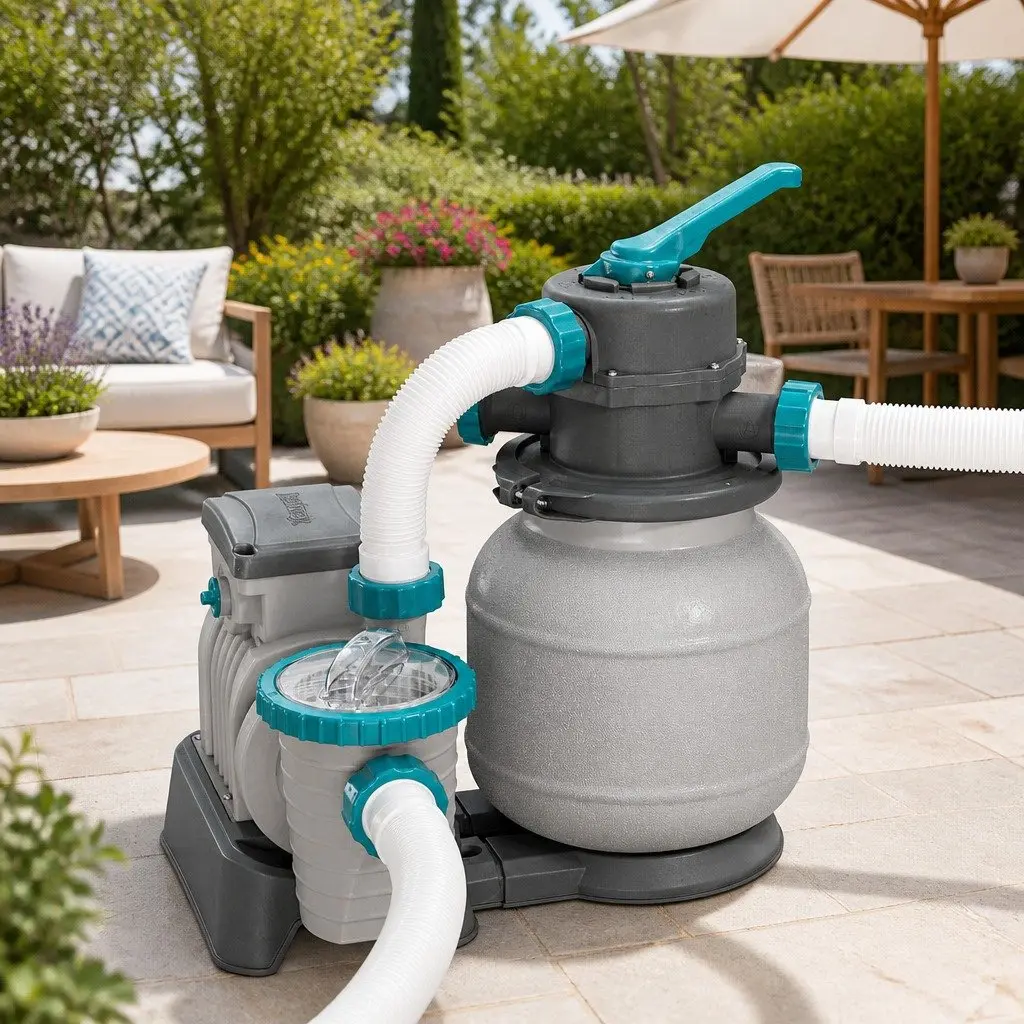 Sand Filter Pump 1500GPH Corrosion Resistant Above Ground Pool Filtration 6 Position Control Valve Easy Operation