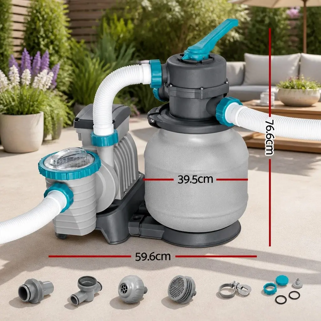 Sand Filter Pump 1500GPH Corrosion Resistant Above Ground Pool Filtration 6 Position Control Valve Easy Operation